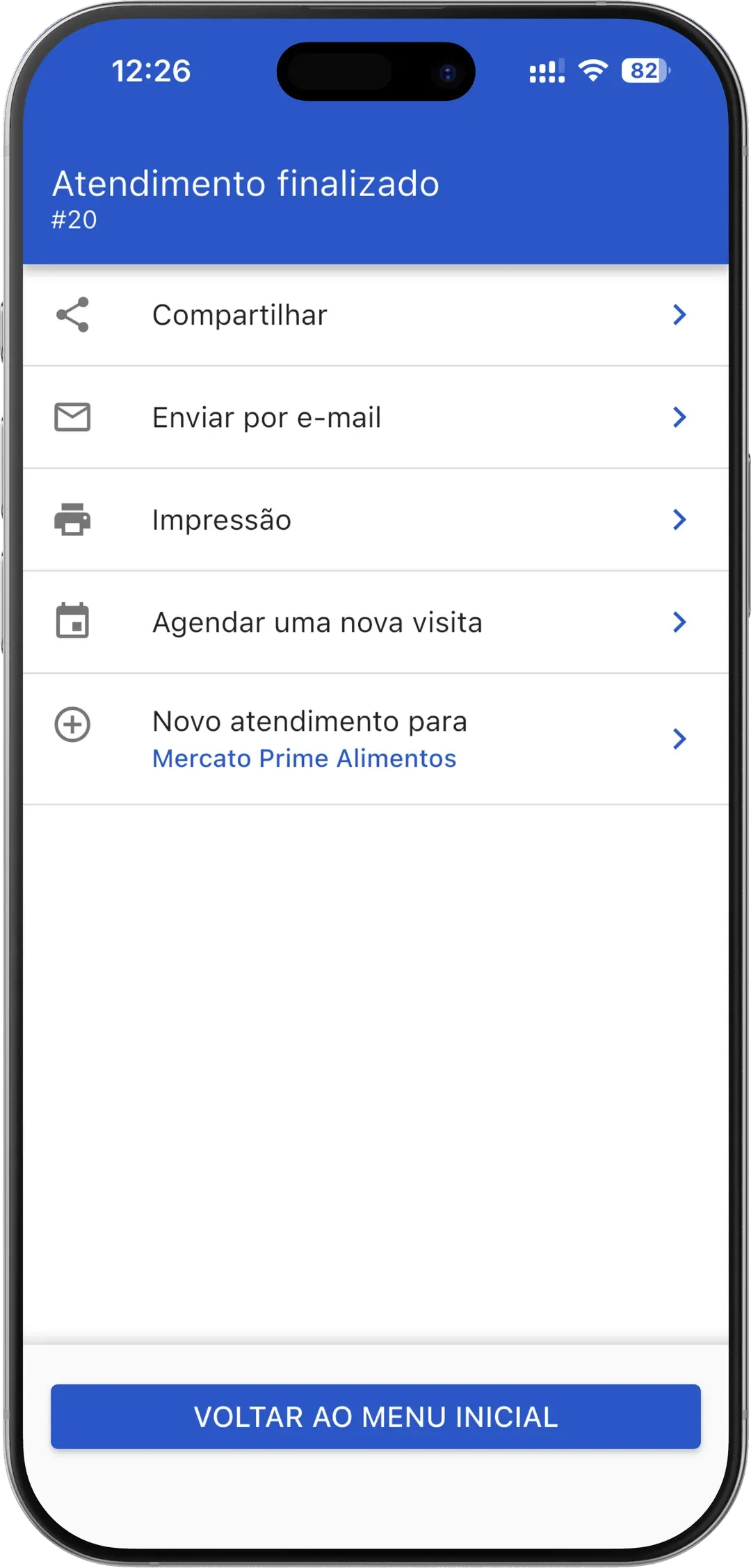App VendasExternas — atendimento finalizado
